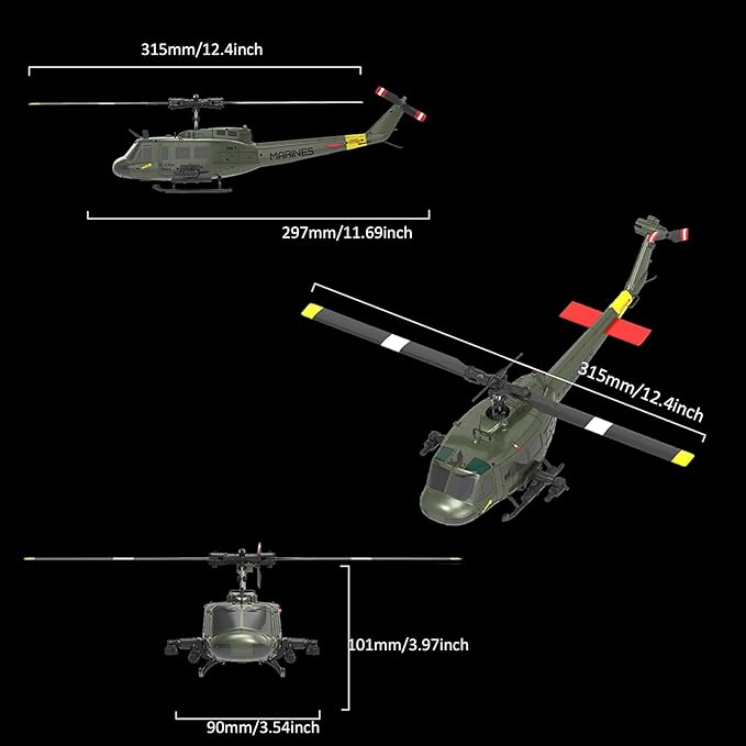 RC ERA C032 UH-1 Huey Helicopter - Remote Control Helicopters for Adult 1/48 Sacle 2.4G 6CH Gyro Stabilized Aircraft with Altitude Hold &amp Optical Flow3D Stunt Drone (Green)
