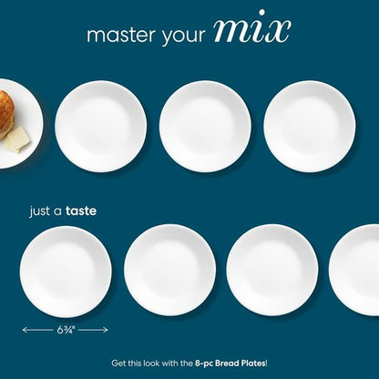 Corelle Vitrelle Salad Plate Set - Lightweight, Chip-Resistant Triple Layer Glass | 6.75" Winter Frost White