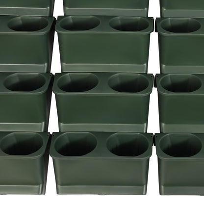 DYNAMI Wall Mounted Plant Holder with 30 Pots(60 Planting Holes), Green Vertical Wall Planters Self Watering Flower Pot Holders with Drainage Holes,for Indoor Outdoor Plants