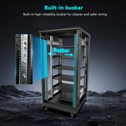 SGPWATT SUNGOLDPOWER 6-Layer Enclosed Battery Cabinet with 600A Bus Bar and Wheels, Compatible 100AH 3U Rack LiFePO4 Lithium Batteries, Ventilation Design, for Solar System and Energy Storage