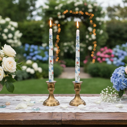 Printed Taper Candles Set of 2 – Hydrangea 10 Inch Candlesticks, Handmade Tapered Candles Unscented Long Candle for Wedding Dinner Table Home Decor