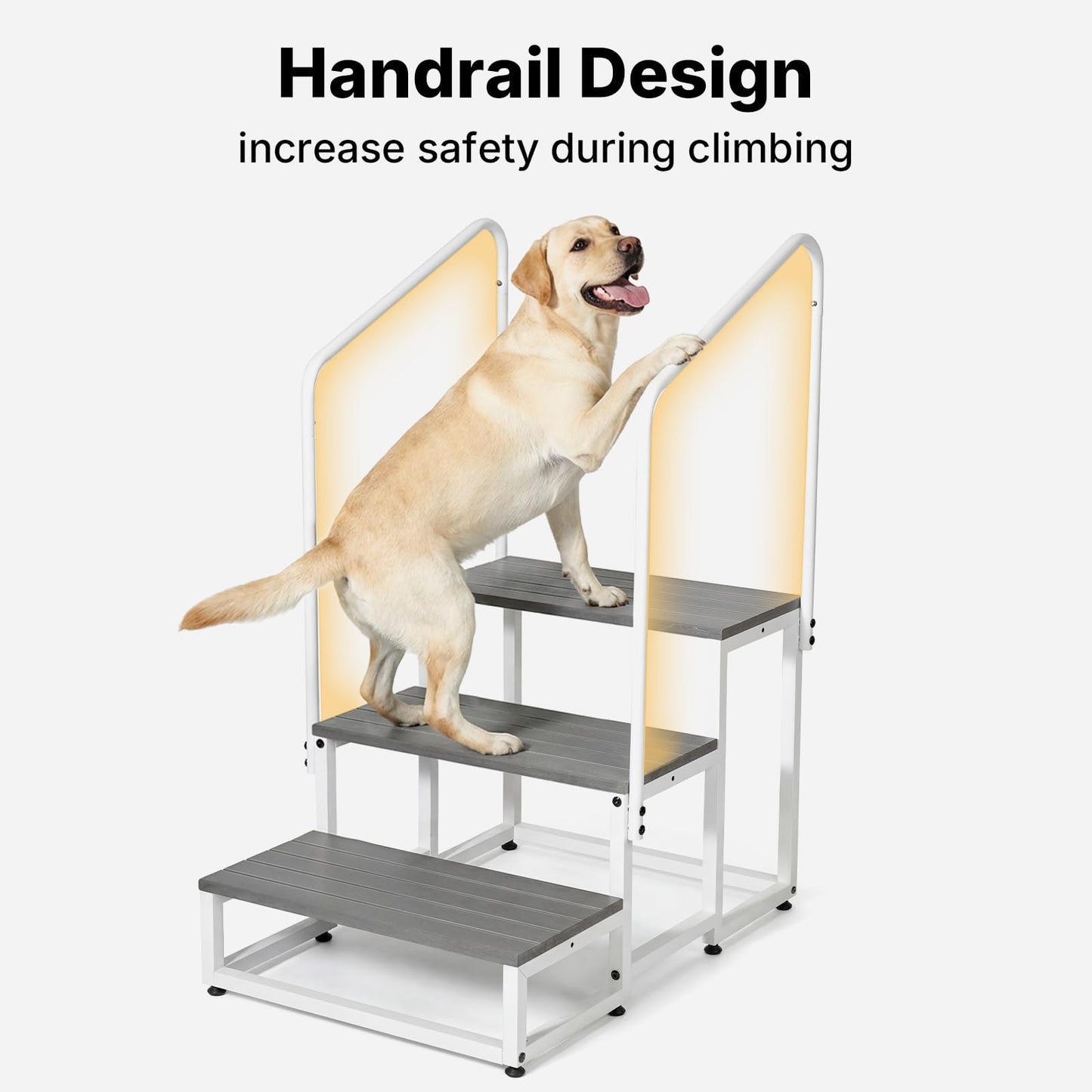 Veehoo RV Steps with Handrail for Dog Outdoor, 3 Steps Dog Hot Tub Step with Handrail for 5th Wheel RVs Camper Trailers, Non Slip Large Dogs Mobile Home Stairs Waterproof for Car Truck, up to 300 lbs