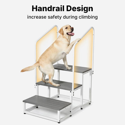 Veehoo RV Steps with Handrail for Dog Outdoor, 3 Steps Dog Hot Tub Step with Handrail for 5th Wheel RVs Camper Trailers, Non Slip Large Dogs Mobile Home Stairs Waterproof for Car Truck, up to 300 lbs