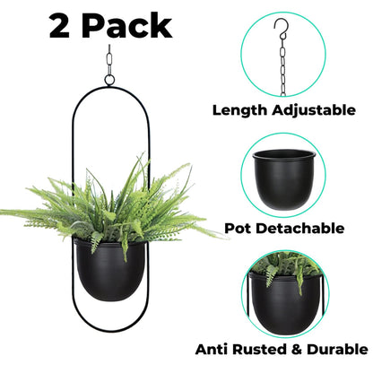 Eco Joy Shineloha 2 Pack Hanging Planters for Indoor Plants with 5.5" Pot + Ceiling Hook | Black Hanging Planter, Metal Plant Hanger, NO Plant incld