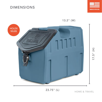 GUNNER 50 lbs Dog Food Storage Container with Measuring Scoop – Waterproof & Airtight Pet Food Bin for Dry Food, Corn, Chicken Feed, Bird Seed & Treats – 3 Cup Ergonomic Scooper with Markers - Blue