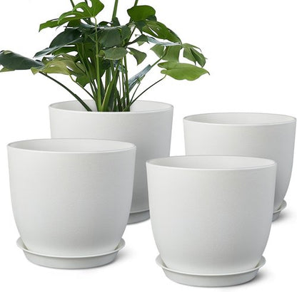 Ferlypote 8-Inch Plant Pots - Set of 4 Flower Pots with Multi Mesh Drainage Holes for Indoor & Outdoor Use