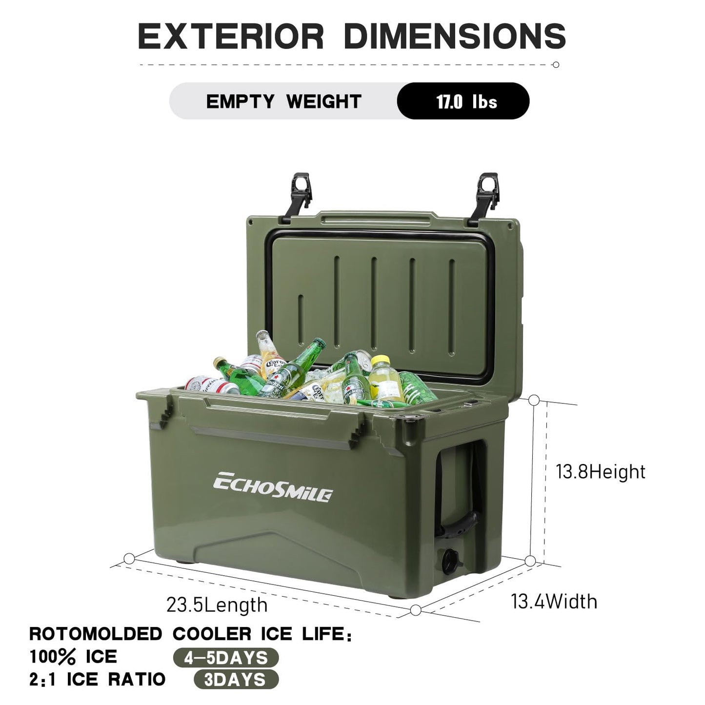 EchoSmile 25/30/35/40/60/75 Quart Rotomolded Cooler, Built to Stand up to The Rigors of The Journey