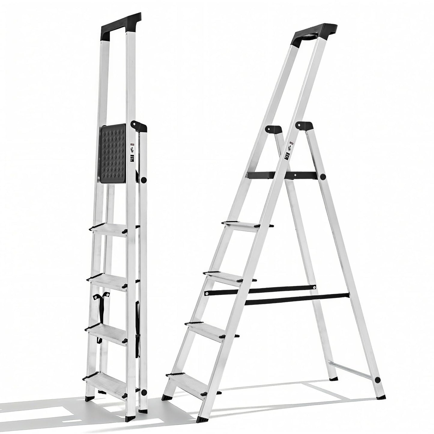 Sweetcrispy 5 Step Ladder, 330lbs Folding Step Stool with Anti-Slip Wide Pedal,Tool Tray, Aluminum Stool Ladders, Safety Household Ladder for Home Kitchen Courtyard Outdoor