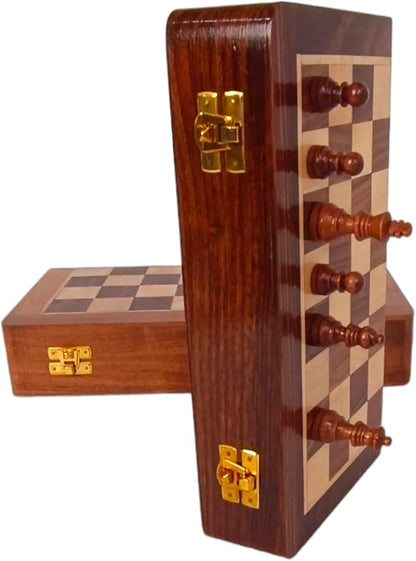 | Personalized Wooden Chess Set | Magnetic Folding Travel Chess Board with Storage &amp 2 Extra Queens (12 x 12 Inch Brown)