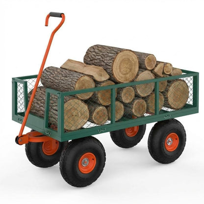 500 LBS Heavy Duty Steel Garden Cart, Metal Utility Yard Wagon with 10" Wheels, 180° Rotating Handle & Removable Mesh Sides for Landscaping, Lawn, Farm, Outdoor Use