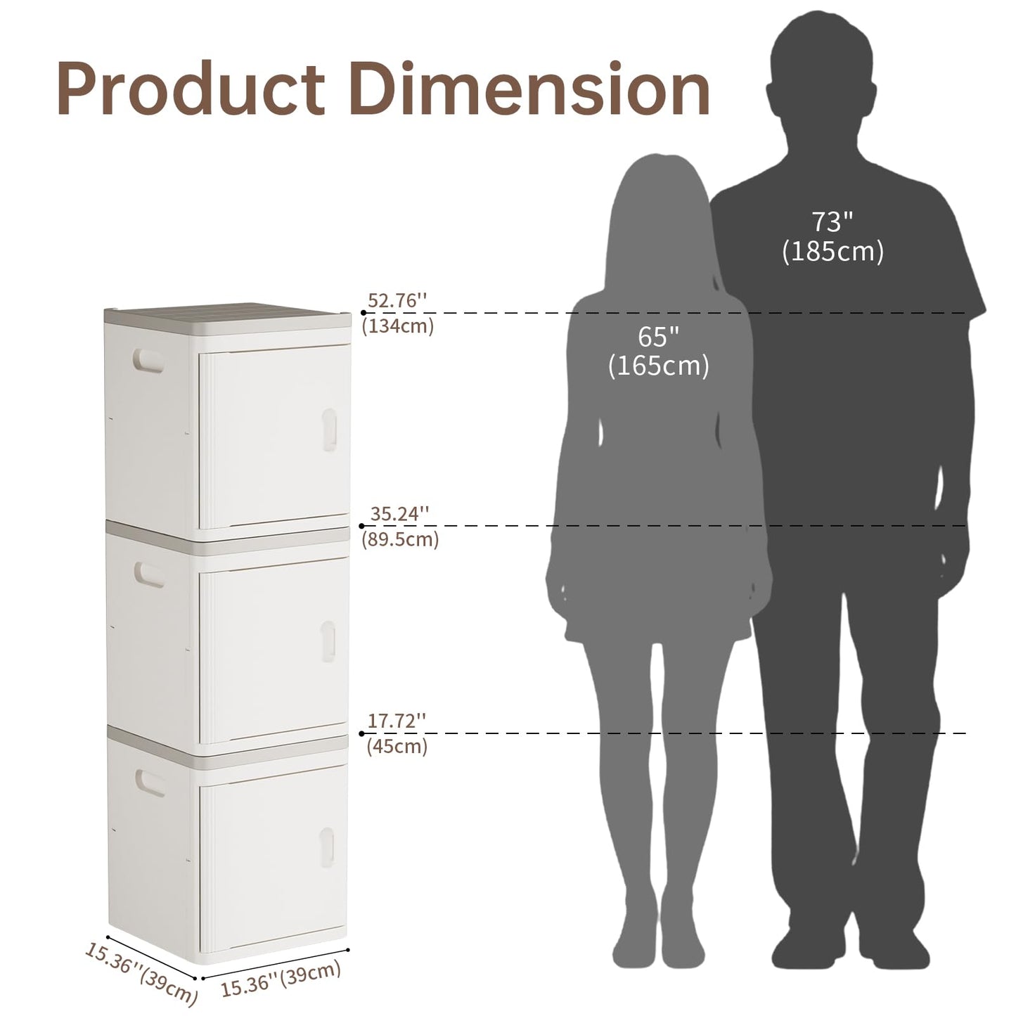 HAIXIN Storage Cabinet 3 Tier - Tall Narrow Bathroom Cabinet with Magnetic Door Toilet Paper Storage Cabinet Plastic Stackable Organizer for Restroom Kitchen
