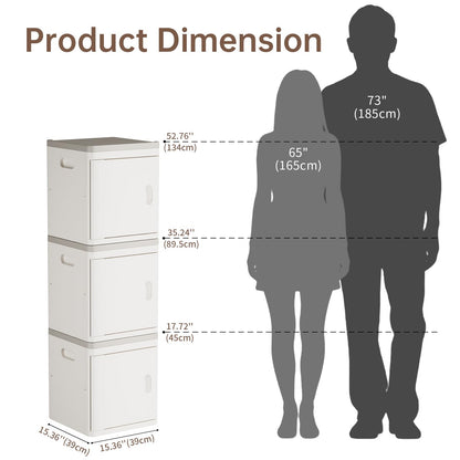 HAIXIN Storage Cabinet 3 Tier - Tall Narrow Bathroom Cabinet with Magnetic Door Toilet Paper Storage Cabinet Plastic Stackable Organizer for Restroom Kitchen