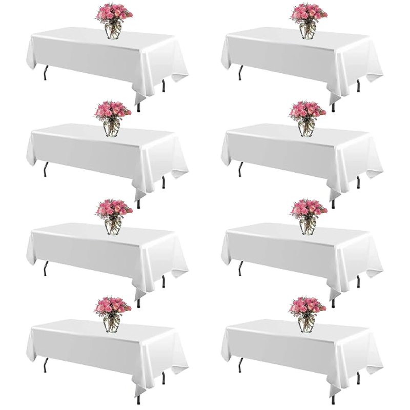 RAINISH 8 Pack White Table Cloth 60 x 102 Inch Polyester tablecloths for 6 Foot Rectangle Tables, Stain and Wrinkle Resistant Washable Fabric White Table Covers for Parties, Wedding, Banquet, Dining