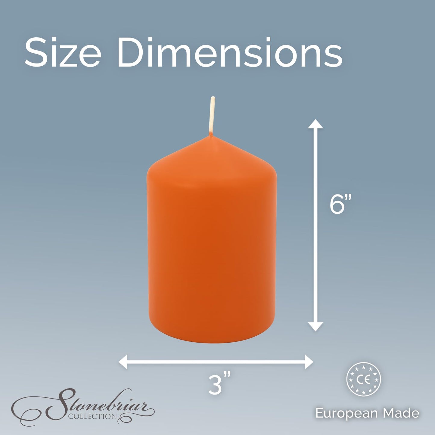 Stonebriar Unscented Pillar Candles – 65 Hour Burn Time, Long-Lasting Wax Candles for Weddings, Holidays, Home Décor & Special Events, Pack of 6, Orange, 3" x 6"