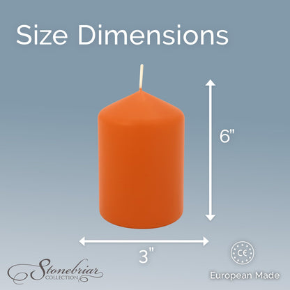 Stonebriar Unscented Pillar Candles – 65 Hour Burn Time, Long-Lasting Wax Candles for Weddings, Holidays, Home Décor & Special Events, Pack of 6, Orange, 3" x 6"