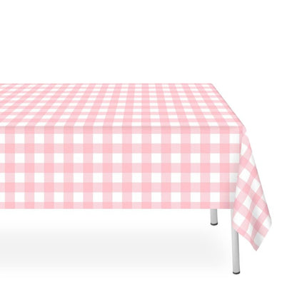 LIKAJON 2 Pack Pink and White Checkered Tablecloth, Pink Plastic Table Cloths for Parties Disposable, 54x108 in Waterproof Rectangular Pink Gingham Camping Tablecloth for Birthday, Party, Baby Shower