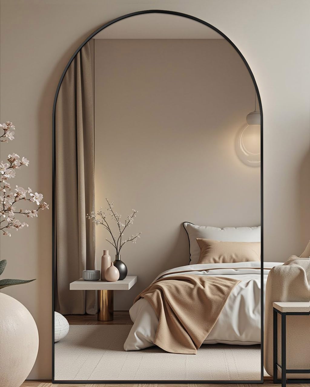 DMWOODFL 71"x30" Arched Full Length Mirror - Extra Large Floor & Wall Mounted with Stand, Shatterproof Glass, Aluminum Frame for Bedroom, Living Room, Entryway (Black)