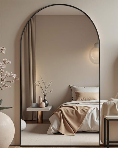 DMWOODFL 71"x30" Arched Full Length Mirror - Extra Large Floor & Wall Mounted with Stand, Shatterproof Glass, Aluminum Frame for Bedroom, Living Room, Entryway (Black)
