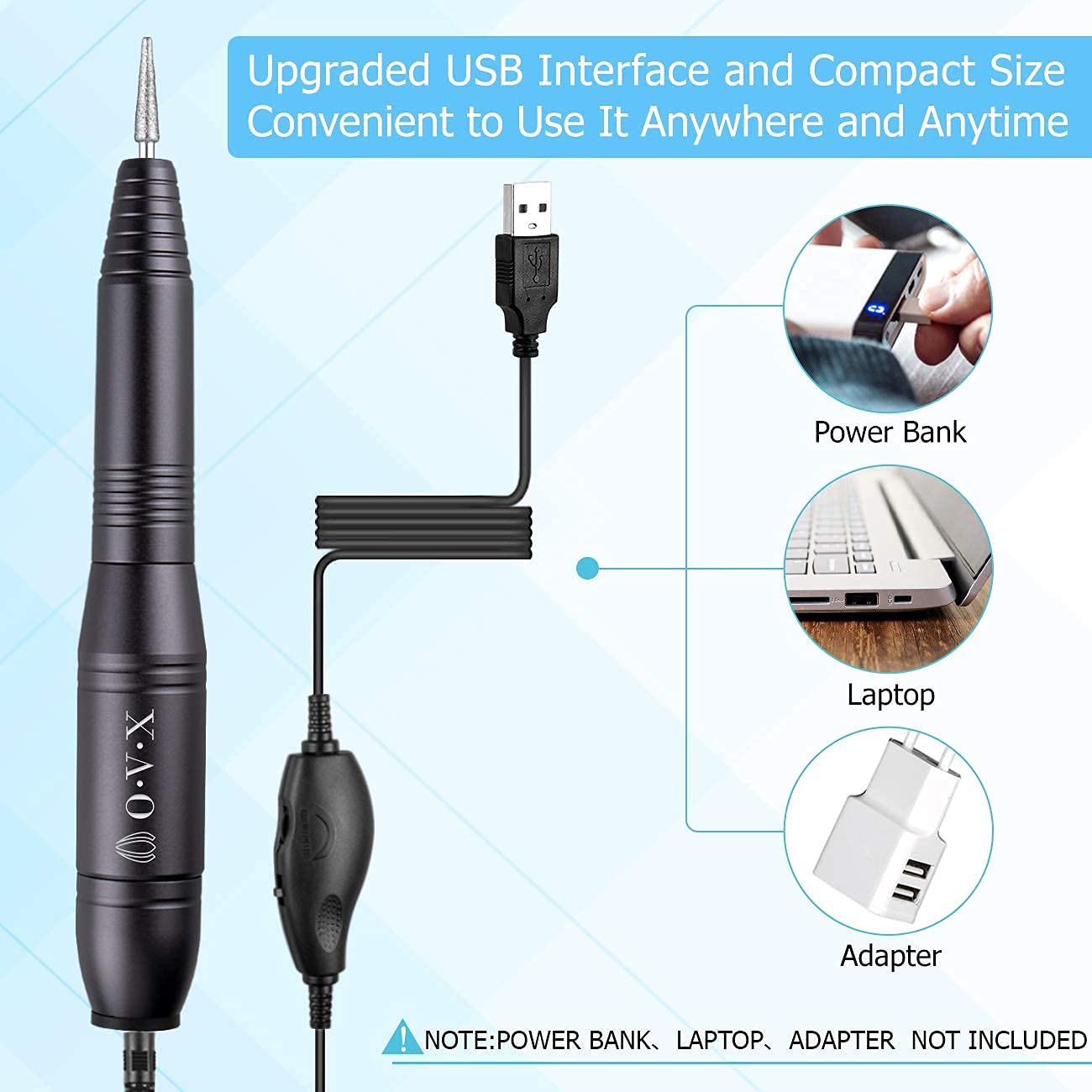 Portable Electric Nail Drill Machine, Professional 20000 RPM USB Manicure Pedicure Drills for Acrylic Nails Gel Polishing Shape Tools