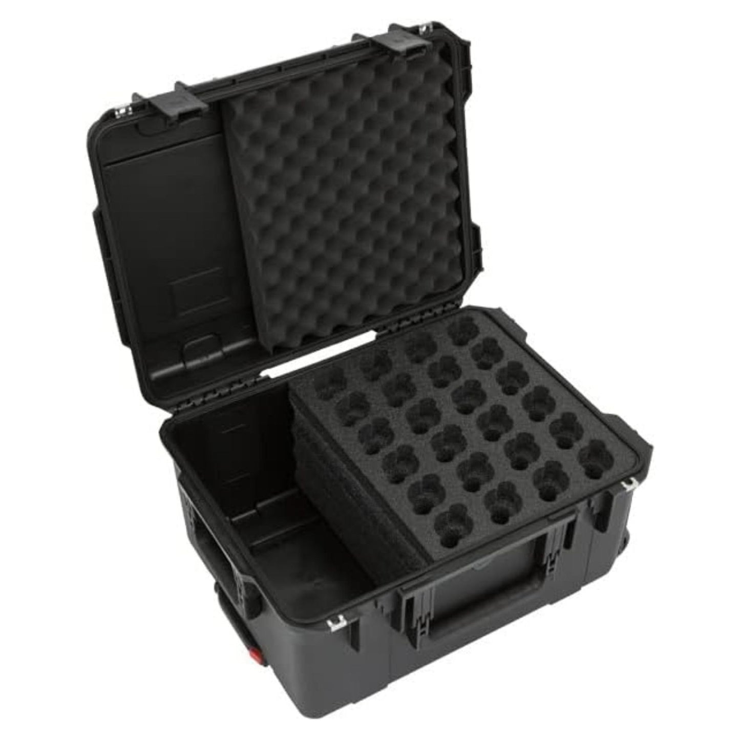 SKB iSeries Microphone Hard Case, Waterproof Polypropylene Shell with 24-Slot Foam Interior, Cable Storage and Wheels for Mic System Protection