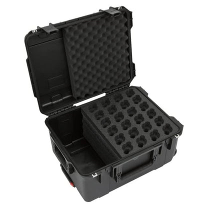 SKB iSeries Microphone Hard Case, Waterproof Polypropylene Shell with 24-Slot Foam Interior, Cable Storage and Wheels for Mic System Protection