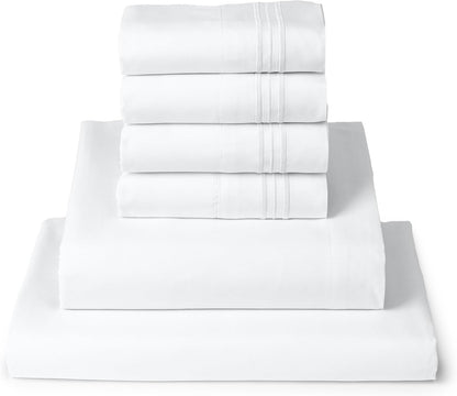 Mellanni King Sheet Set - 6-Piece Extra Soft Cooling Bedding | 16-Inch Deep Pocket, Easy Care - White