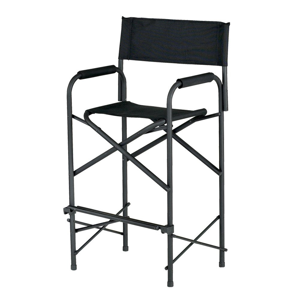 E-Z UP Tall Directors Chair, Seat 31” High, Padded Armrests and Storage Bag, Black