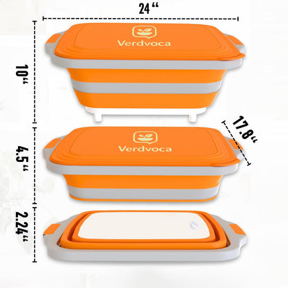 Verdvoca 2Pcs XXL Collapsible BBQ Prep Tubs w/Cutting Board and Lid, 1 Pcs 21 Inch Tyvek Black BBQ Blanket for Resting Meat