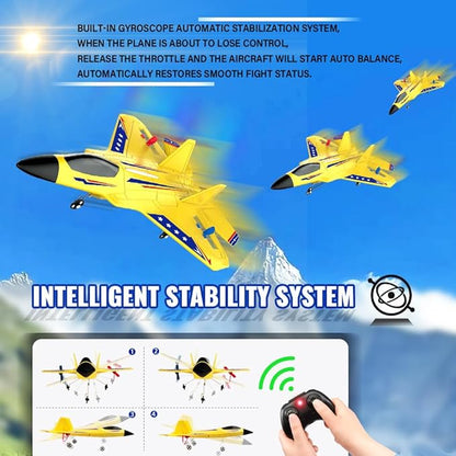 Yellow RC Plane for Kids Upgrade F-22 Raptor Fighter RC Airplane Remote Control Airplane Toys 2.4 GHZ Smart 6-axis Gyro Stabilizer RTF RC Jet Aircraft Easy to Fly Outdoor Toy RC Glider for Beginners