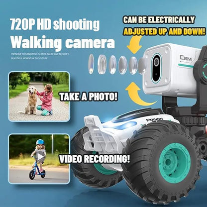 RC Car with Camera RC Stunt Car with 720P HD FPV Camera 2-Way Talk 360° Spins &amp LED Lights App Control RC Truck Adjustable Camera2 Rechargeable Batteries (60 Mins Play) Gift for Kids &amp A