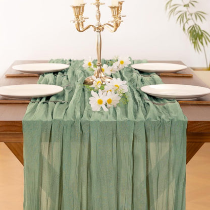 Socomi 6pcs Sage Green Cheesecloth Table Runner Summer Boho Rustic Gauze 120 inch 10FT Cheese Cloth Sheer Runner for Wedding Party Baby Shower Home Decor Holiday Decorations