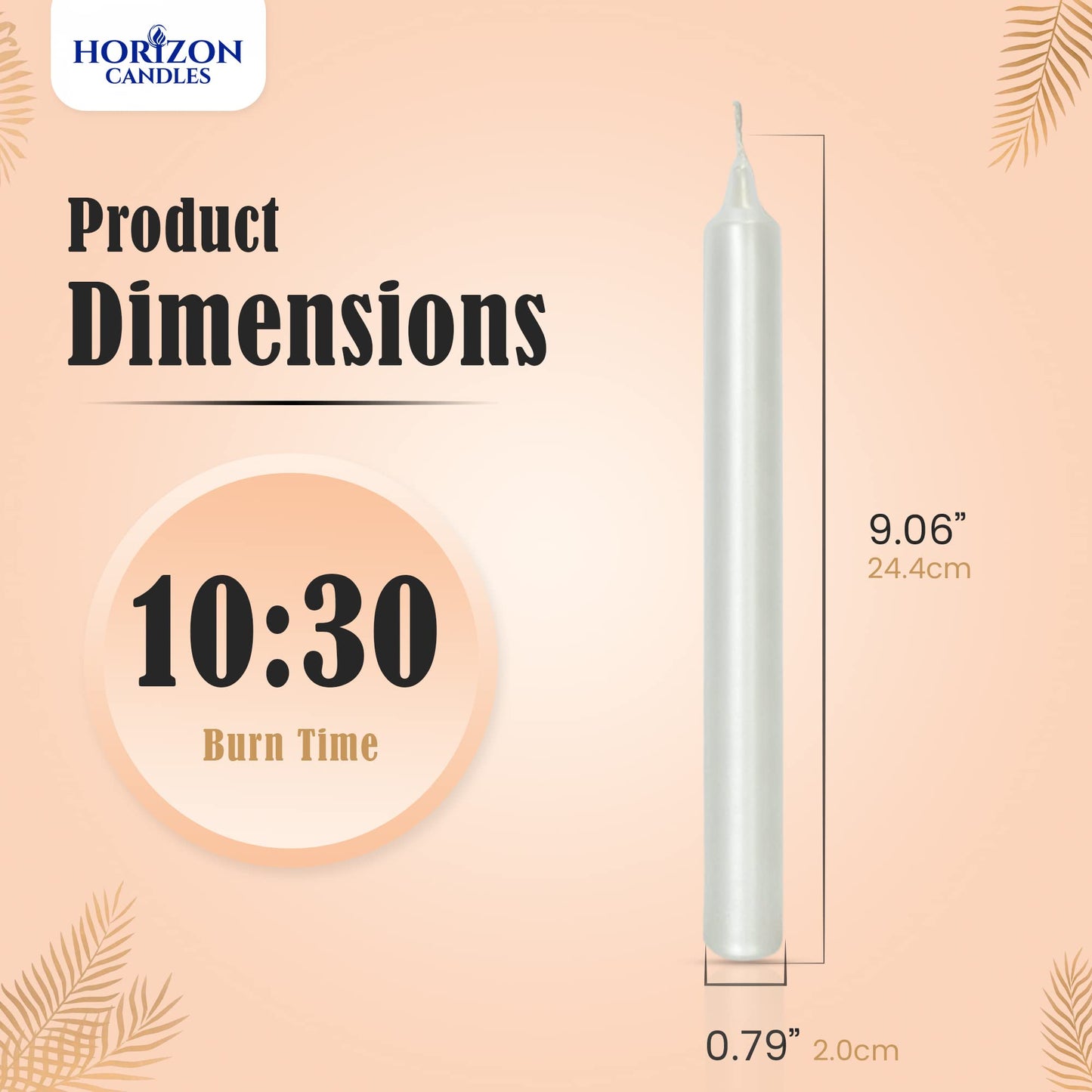Horizon Candles - Pack of 10 Unscented Straight Candles, 9.84 Inches Tall, 10-Hour Burn Time, for Christmas, Father Day, Weddings, Romantic Dinners, and Parties, Pearl White
