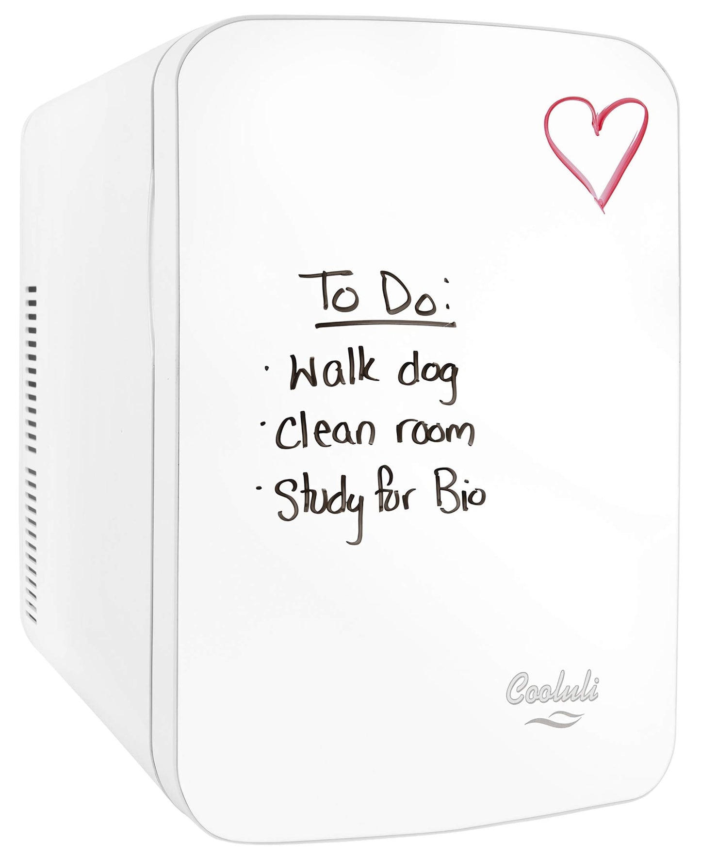 Cooluli Vibe Mini Fridge for Bedroom - With Cool Front Magnetic Whiteboard - 15L Portable Small Refrigerator for Travel, Car & Office Desk - Plug In Cooler & Warmer for Food, Drinks & Skincare (White)