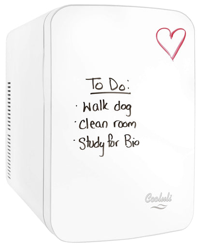 Cooluli Vibe Mini Fridge for Bedroom - With Cool Front Magnetic Whiteboard - 15L Portable Small Refrigerator for Travel, Car & Office Desk - Plug In Cooler & Warmer for Food, Drinks & Skincare (White)