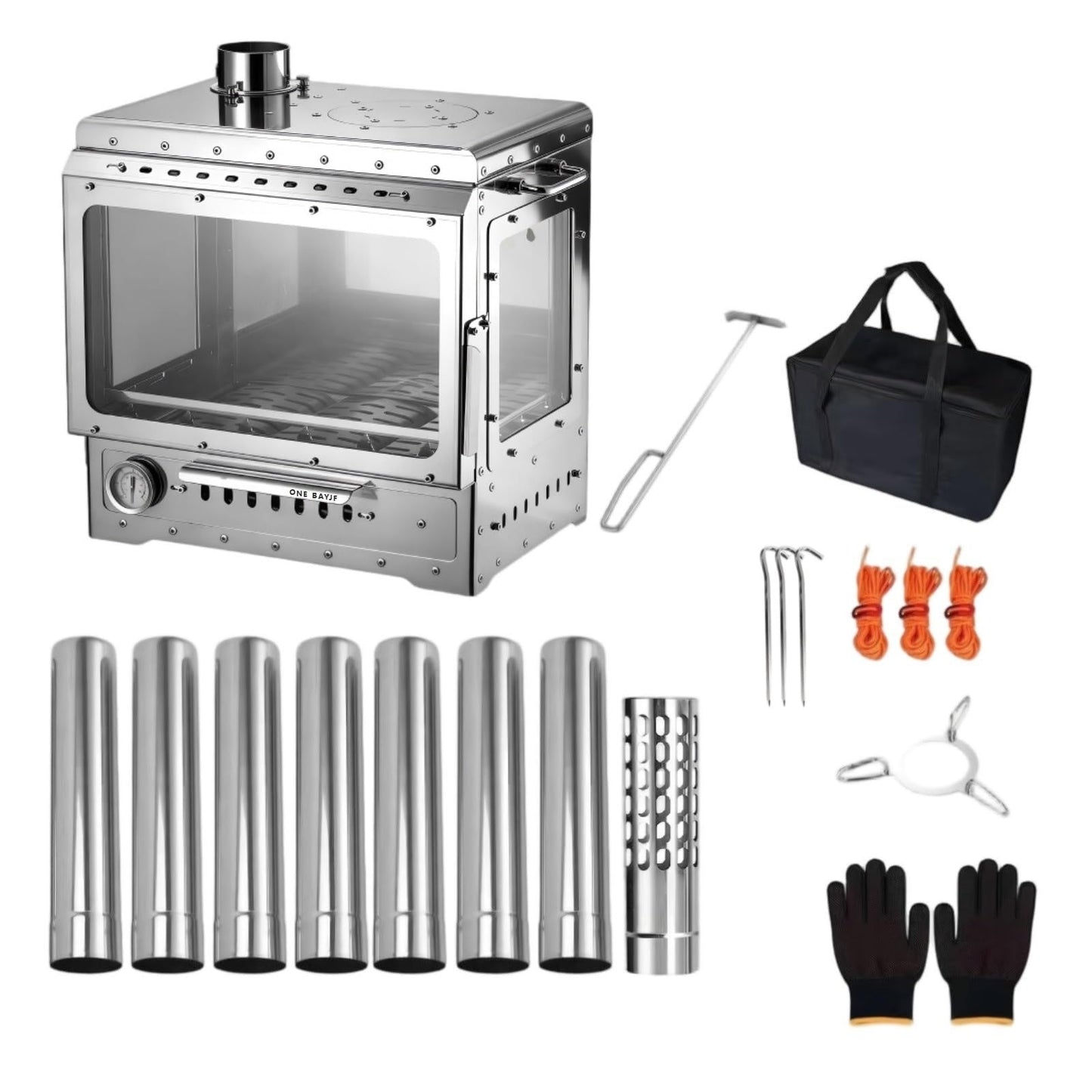 Outdoor Camping Wood Burning Stove,Hot Tent Stove,Stainless Steel,Chimney,Three Sided Heat Resistant Glass,for Camping Heating and Cooking