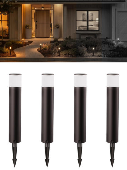 LEONLITE 5CCT Low Voltage Bollard Pathway Light, 360° Glow Landscape Lighting, 5W 12-24V AC/DC Wired Garden Path Light for Walkway, Driveway, Yard, ETL, Die-Cast Aluminum, IP65 Waterproof, Pack of 4