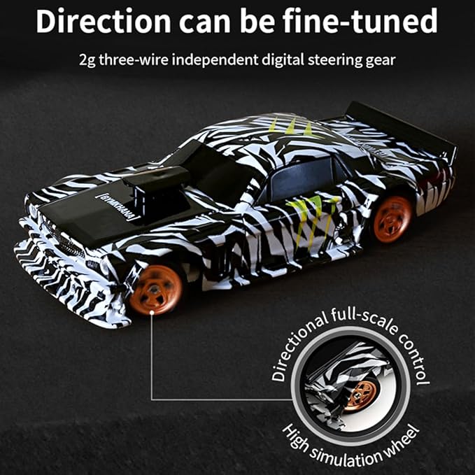 HERR RC Electric Mini Racing Drift Car Model 1:43 Scale 2.4G Full Scale Linkage Light Set Max Speed 15km/h Indoor Mini RC Toys Hobbyist Gift Black White (RTR Version/Silver)