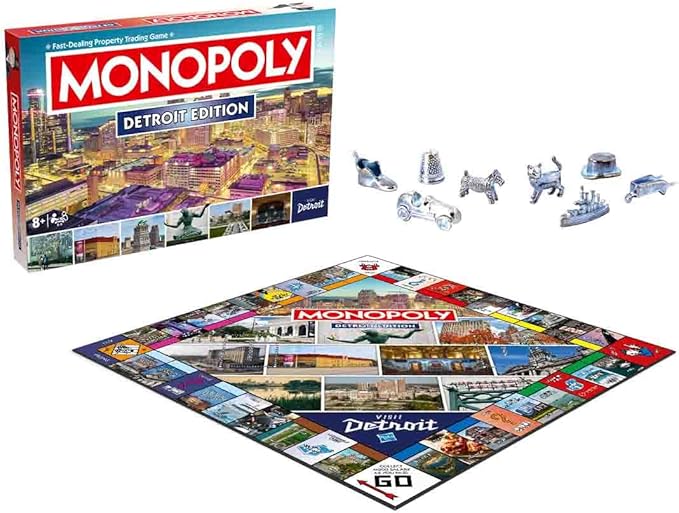 Monopoly Board Game Detroit MI Edition : 2-6 Players Family Board Games for Kids and Adults Board Games for Kids 8 and up for Kids and Adults Ideal for Game Night