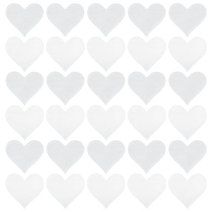 MECCANIXITY Heart Shaped Iron on Patches 7x6.8cm Embroidered Sew Patches Appliques Garment Embellishments for Clothing Repair Backpack Shoes Decoration White 30Pcs