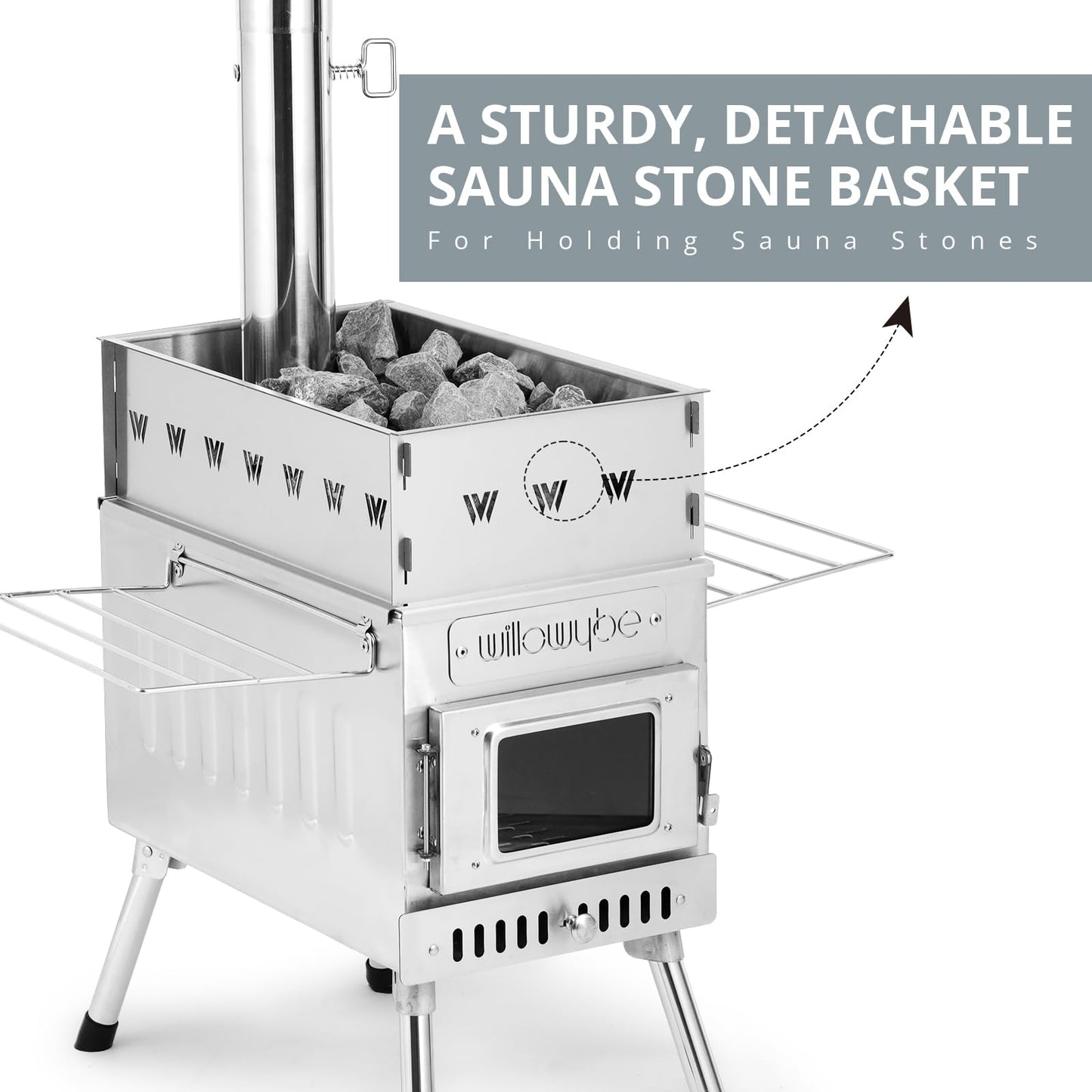 WillowyBe Outdoor Sauna Hot Tent Stove, Rocket Stove Heater, Portable Camping Wood Stove for Dry Sauna, Cooking for Husband and Friends
