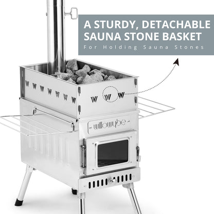 WillowyBe Outdoor Sauna Hot Tent Stove, Rocket Stove Heater, Portable Camping Wood Stove for Dry Sauna, Cooking for Husband and Friends