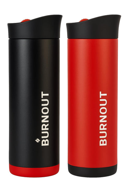 LEXO Burnout 16 oz Drink-Now Mug Bundle - Black & Red with Slide Lids, Instantly Cools Hot Coffee to Perfect Temperature
