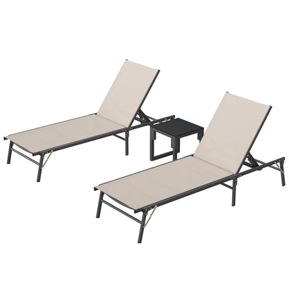 UDPATIO Foldable Patio Lounge Chair Sets with Side Table, No Assembly Outdoor Chaise Lounge with 5-Positions, Poolside Lounge Chairs with Portable Design for Pool, Beach, Deck, Backyard