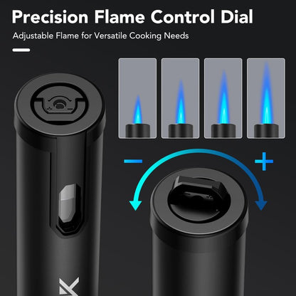 TBTeek 2 Pack Torch Lighters, Refillable Butane Lighter with Safety Lock & Continuous Flame, Visible Fuel Window, Adjuatable Jet Flame Lighter for Candle, BBQ, Fireplaces, Black(Butane Not Included)