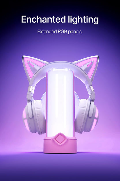 YOWU Cat Ear Headphones CE, Wired/Wireless Headphones with Seamless Live Sound Experience for PC/PE/Switch, Built-in Mic & Customizable RGB Light Effect for Anime Lovers(White)