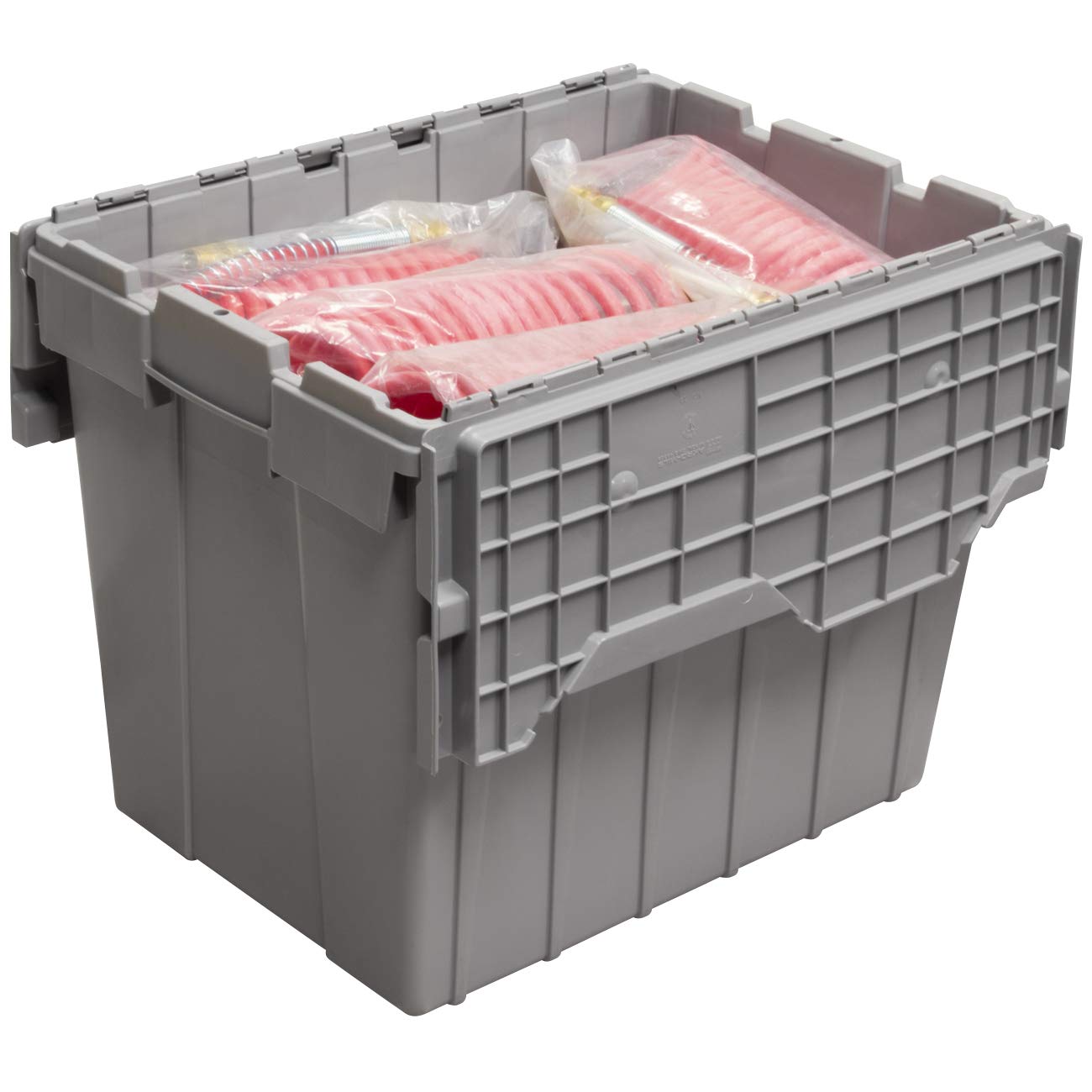Akro-Mils 39170 Industrial Plastic Storage Tote with Hinged Attached Lid, (21-Inch L by 15-Inch W by 17-Inch H), Blue, (3-Pack)