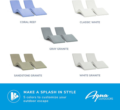 Aqua Outdoors Pool Chaise Lounge Chairs - Water-Weighted Lounger for Ledge & Shelf, Set of 2 in Classic White
