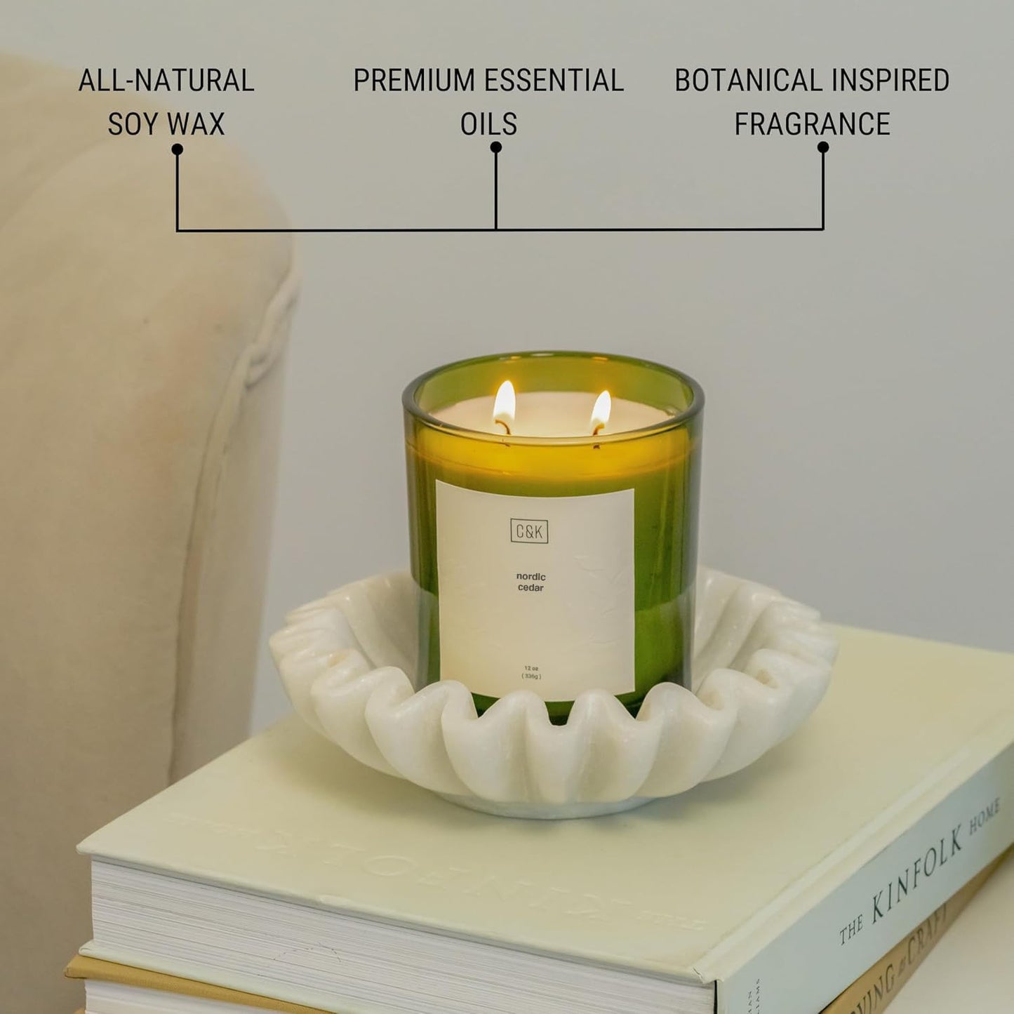 Craft & Kin Green Scented Candles | 12oz Premium Nordic Cedar Scented Candles for Men | Made with Natural Soy | Candle Gifts for Men and Women | Nature Collection