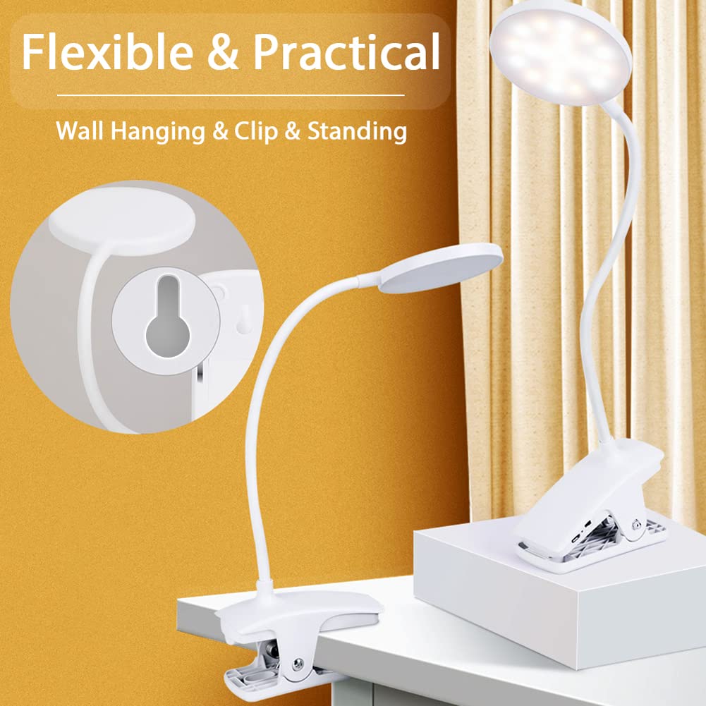 SUNLONG Indoor/Outdoor Lighting Bundle - Rechargeable Clip-On Reading Light with 3 Color Modes + Solar Flood Security Light with 16.4Ft Cable, Waterproof LED Lights for Bedroom, Desk, Yard, Courtyard