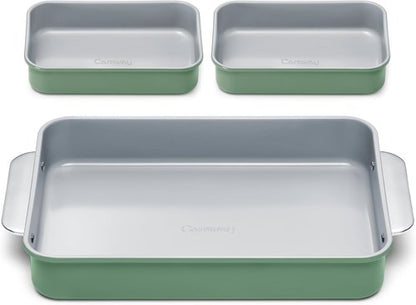 Caraway Nonstick Baking Pan Set | 2x 9" x 6.5" & 1x 9" x 13" - Non-Toxic, PTFE & PFOA Free - Deep Ceramic for Casseroles & Lasagna - Sage